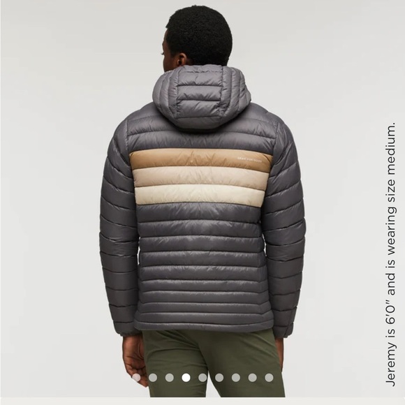 Cotopaxi Men’s XL Fuego Hooded Down Puffer Jacket Cinder Stripes Grey NWT - Picture 10 of 15